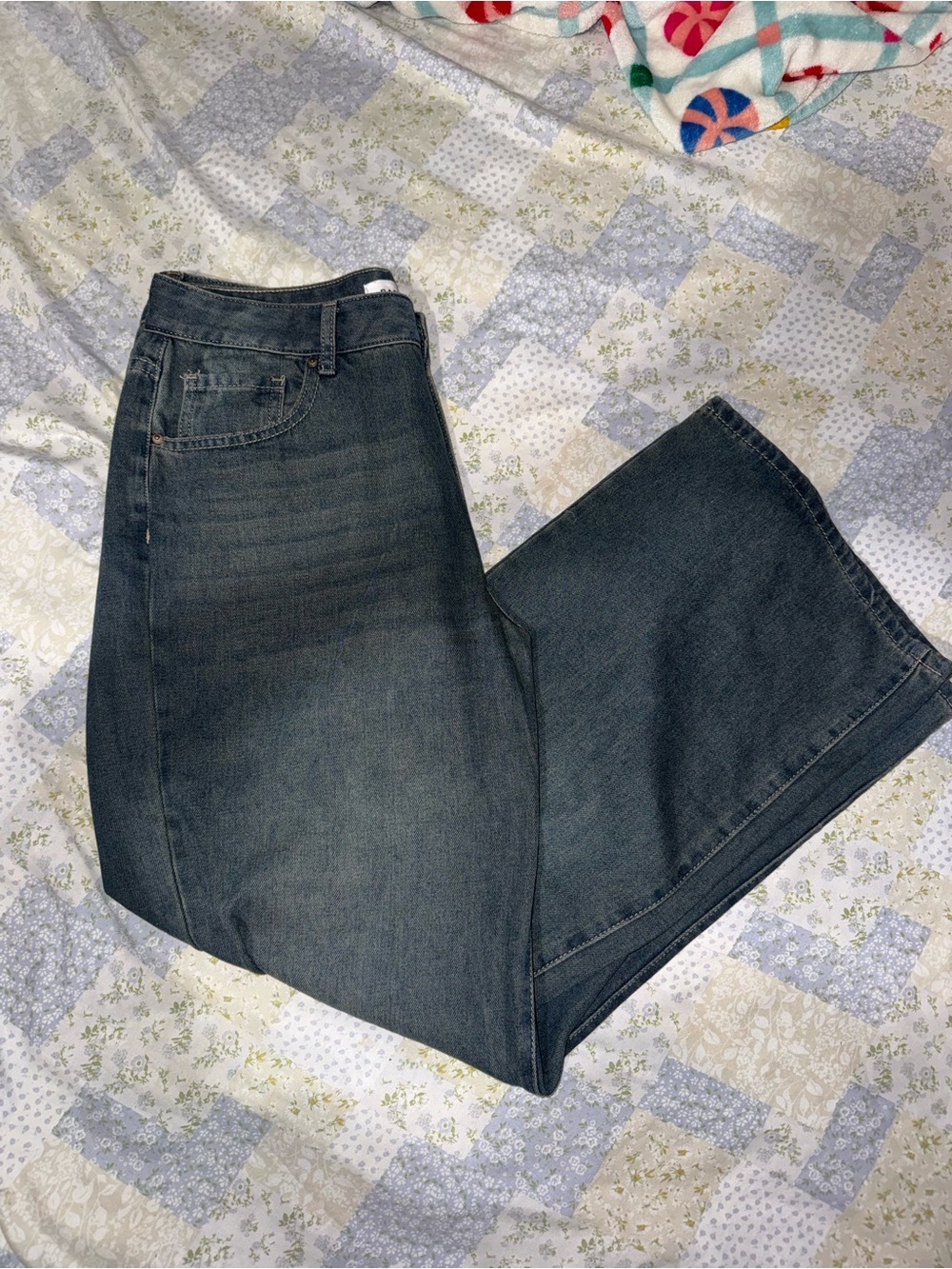 Bamboo dark wash wide leg jeans